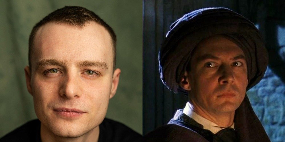 Left: Luke Thallon. Right: Ian Hart as Quirinus Quirrell in a scene from the first Harry Potter film in 2001.