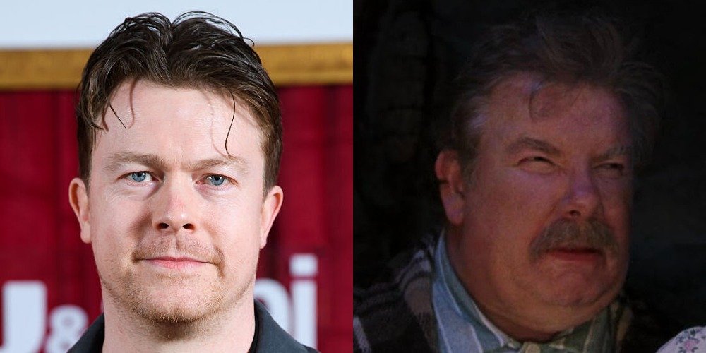 Left: Daniel Rigby attends the "I, Jack Wright" screening in London in April 2025. Right: Right: Richard Griffiths as Vernon Dursley in a scene from the first Harry Potter film in 2001.
