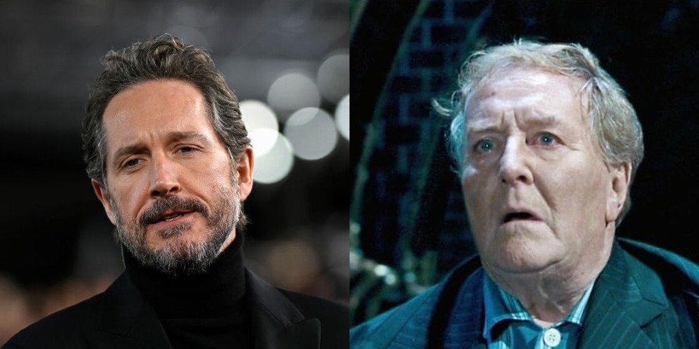 Left: Bertie Carvel at a finale celebration for "The Crown" at The Royal Festival Hall in London in December 2023. Right: Robert Hardy as Cornelius Fudge in a scene from the sixth Harry Potter film in 2007.