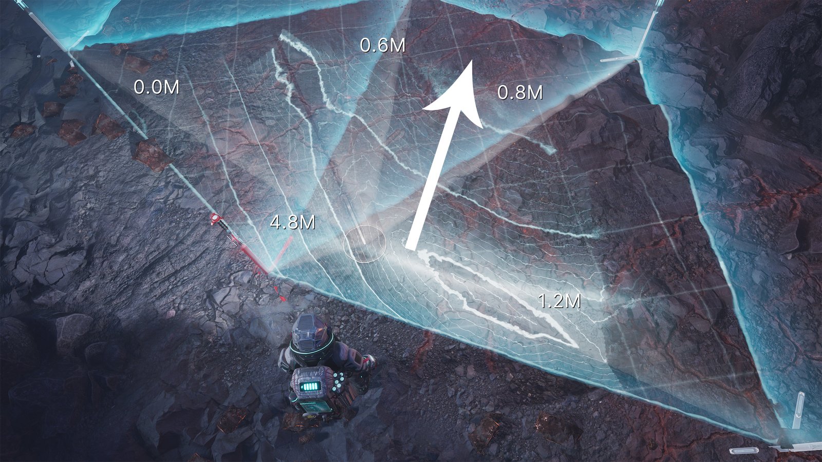 A player using a Scan Wave in The Alters.