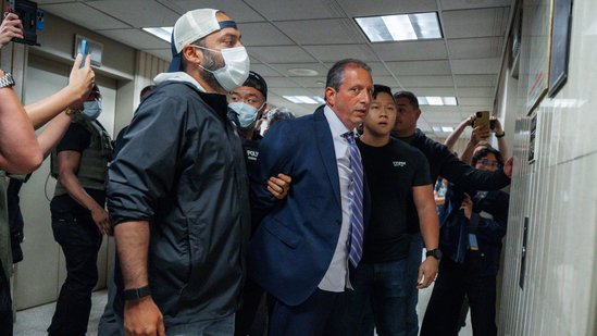 New York City Comptroller Brad Lander is placed under arrest by Immigration and Customs Enforcement (ICE) and FBI agents outside federal immigration court on Tuesday, June 17, 2025, in New York. (AP Photo/Olga Fedorova)(AP)