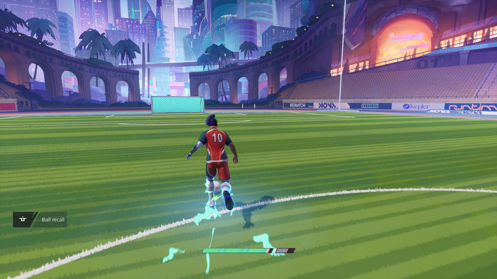 A Rematch screenshot showing a character running under the effect of Extra Effort.