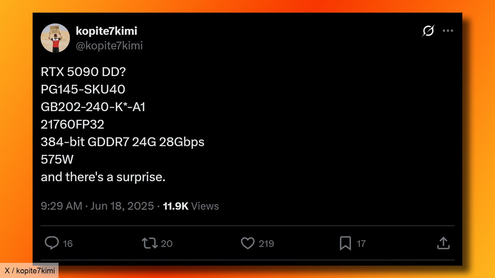nvidia-geforce-rtx-5090-dd-rumor-kopite7kimi-screenshot Nvidia GeForce RTX 5090 DD rumor: Screenshot of leak from kopite7kimi on X (formerly Twitter).