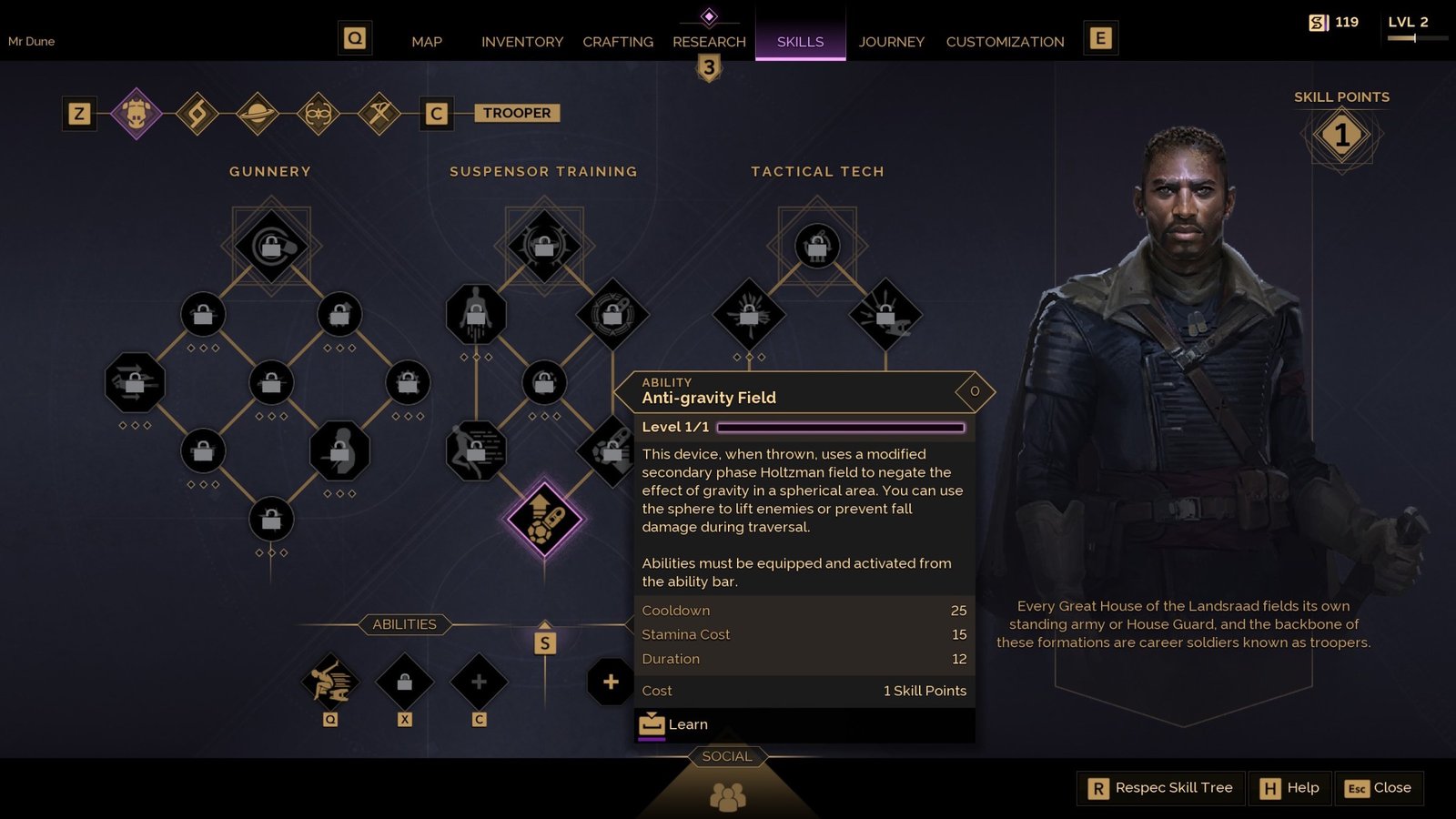 A skill tree in Dune Awakening