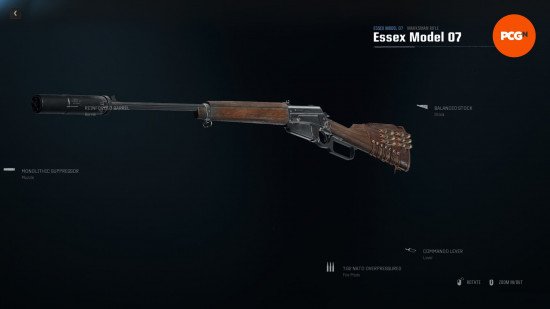 Best Warzone Essex Model 07 loadout: a lever-action rifle on a black background.