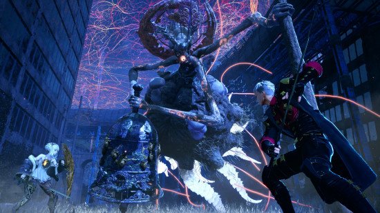 code-vein-2-soulslike-rpg-bandai-namco Code Vein 2: A giant monstrous boss with a single orange eye and white glowing tentacles holding a large bell