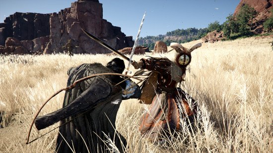 Crimson Desert preview: the protagonist in a sword fight in a field.