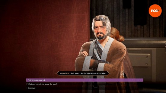 A dialogue option for Ghavouri, one of the best Dune Awakening trainers.