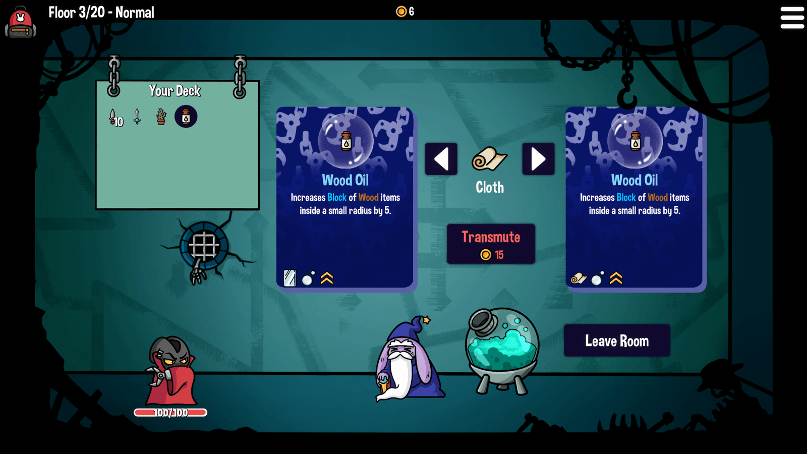 The vampiric Count Clawcula, a bunny in a red cloak, visits a bunny who is a bearded wizard to transmute his items.