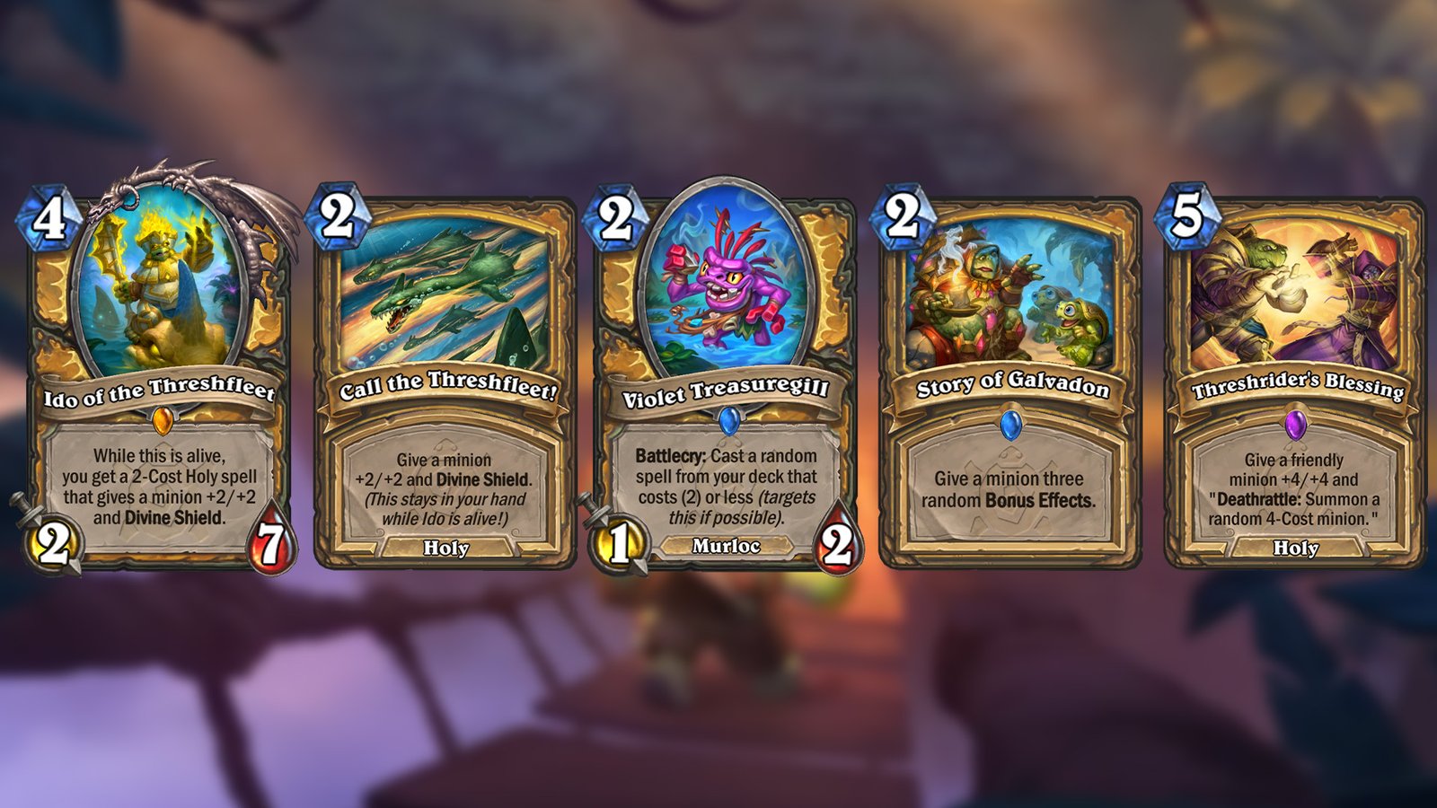 hearthstone-lost-city-ungoro-card-reveal-text Hearthstone card reveal - Lost City of Un'Goro's Paladin buff package: An image of various Hearthstone cards from the Lost City of Un'Goro set