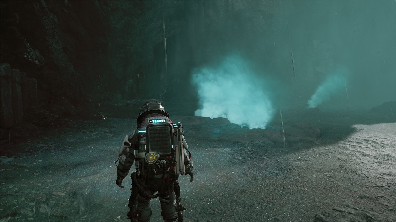 Blue smoke indicating an Organics deposit in The Alters.
