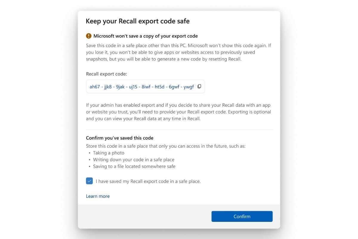 windows 11 recall share Recall export code in Windows 11