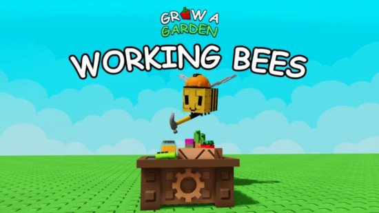 Bizzy Bee flies over a crafting bench in the next Grow a Garden update.