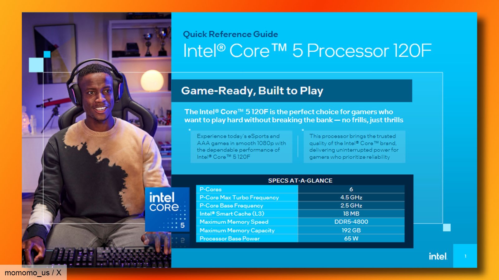 intel-core-5-120f-specs-leak-momomo_us Intel Core 5 120F marketing slide leak from momomo_us on X.